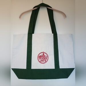 Trader Joe's Large Reusable Canvas Tote Green/White Limited NEW Dec 2025 Release